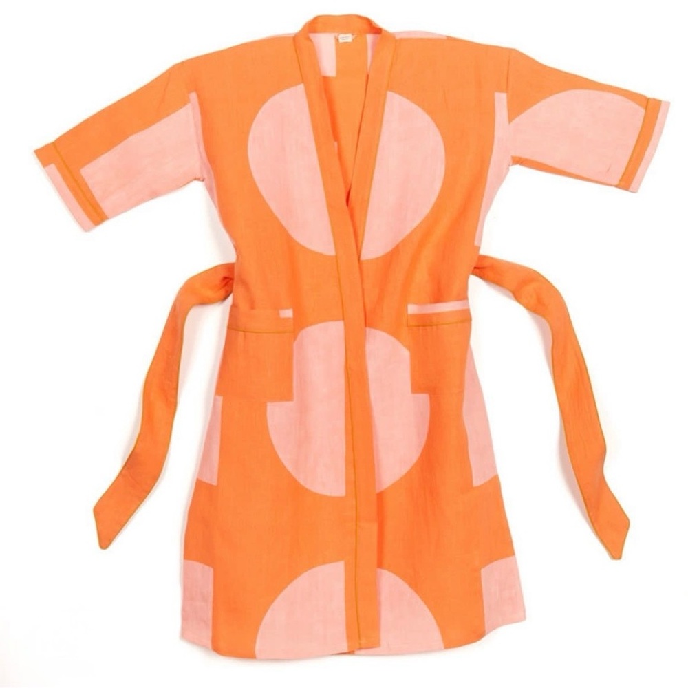Block Shop Textiles Dot Dash Robe in Apricot XXL-XXXL Petite